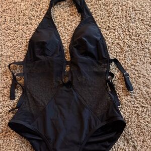 Cupshe Black Lace Halter One Piece Swimsuit